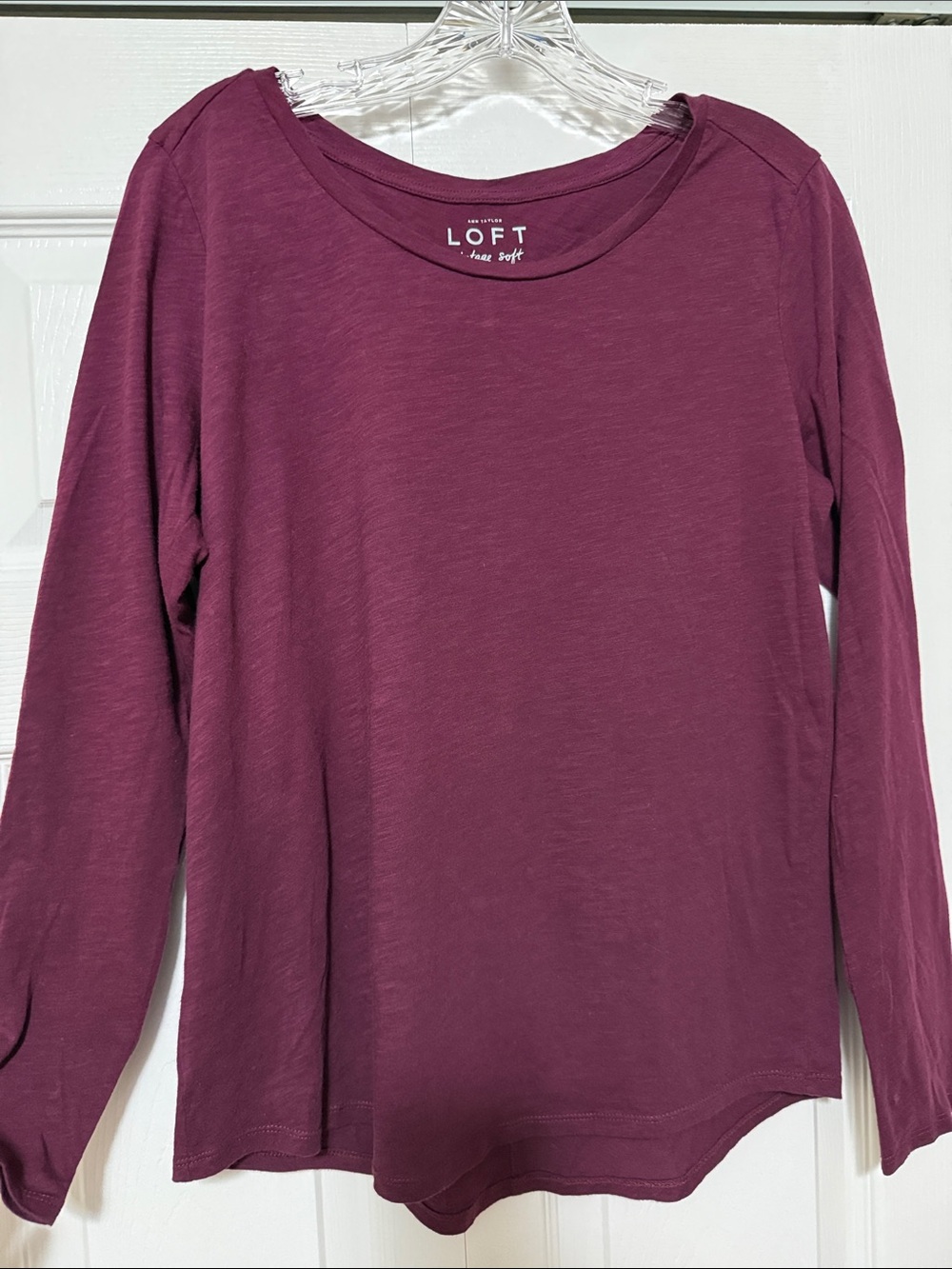 LOFT Long-Sleeve Crewneck Top in Plum Berry